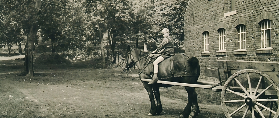 Hof Twent in alten Zeiten mit Arbeitspferd und Wagen